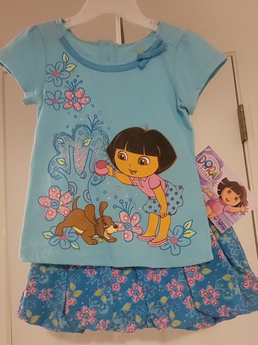 Dora the Explorer Girls' Blue Floral Matching Set